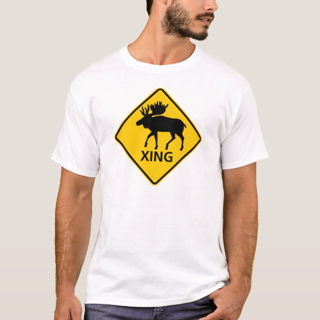 Moose Crossing Highway Sign T-Shirt (Front)