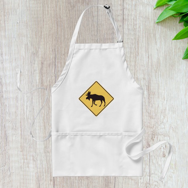 Moose Crossing Road Sign Wildlife Safety Adult Apron (Creator Uploaded)