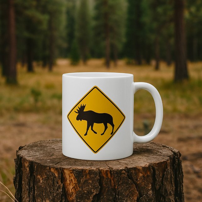 Moose Crossing Road Sign Wildlife Safety Coffee Mug (Creator Uploaded)