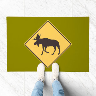 Moose Crossing Road Sign Wildlife Safety Doormat