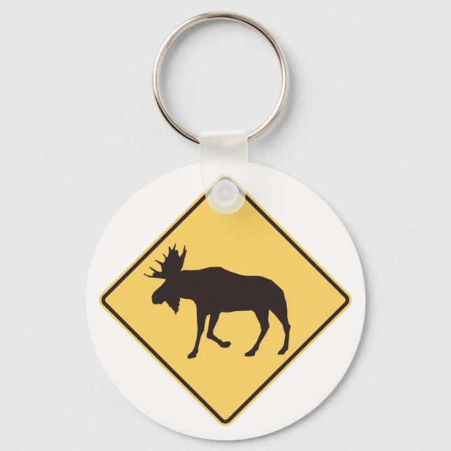 Moose Crossing Road Sign Wildlife Safety Keychain (Front)