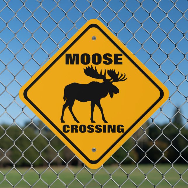 Moose Crossing Roadway Property Warning Metal Sign (In Situ(Fence))