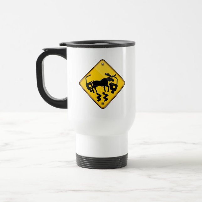 Moose Crossing Sign Travel Mug (Left)