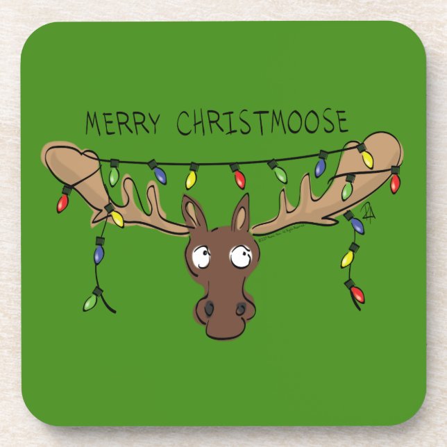 Moose Cute Funny Christmas Beverage Coaster (Front)