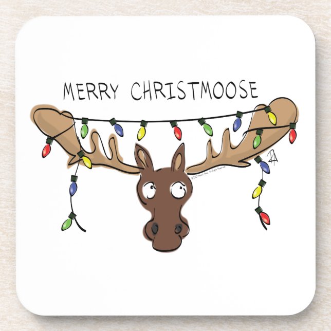 Moose Cute Funny Christmas Beverage Coaster (Front)