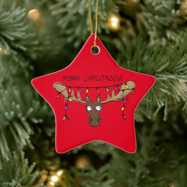 Moose Cute Funny Christmas Ceramic Ornament (Tree)