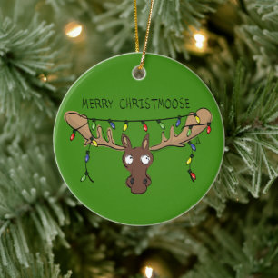 Moose Cute Funny Christmas Ceramic Ornament
