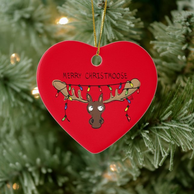 Moose Cute Funny Christmas Ceramic Ornament (Tree)