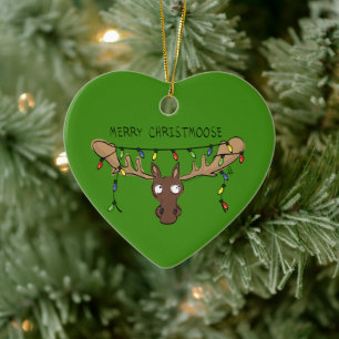 Moose Cute Funny Christmas Ceramic Ornament