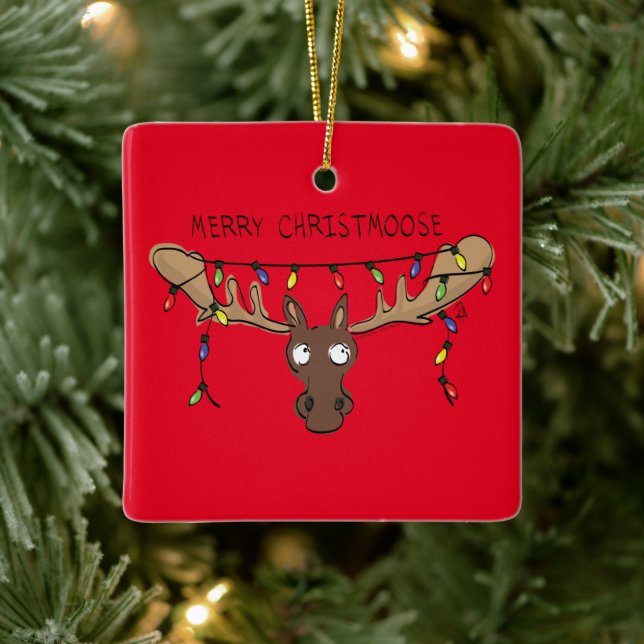Moose Cute Funny Christmas Ceramic Ornament (Tree)