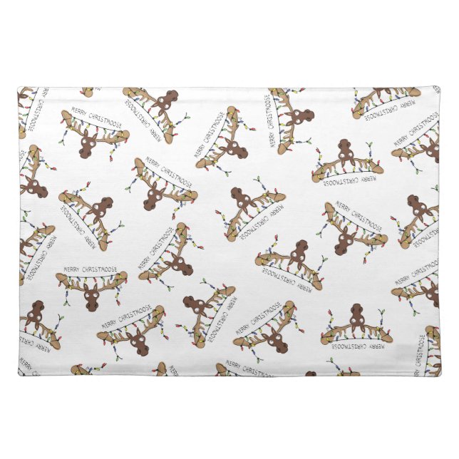 Moose Cute Funny Christmas Cloth Placemat (Front)