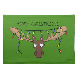 Moose Cute Funny Christmas Cloth Placemat