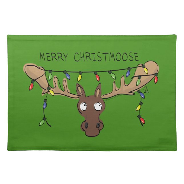 Moose Cute Funny Christmas Cloth Placemat (Front)