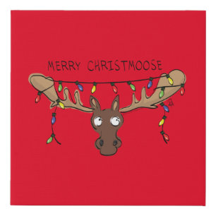 Moose Cute Funny Christmas Faux Canvas Print