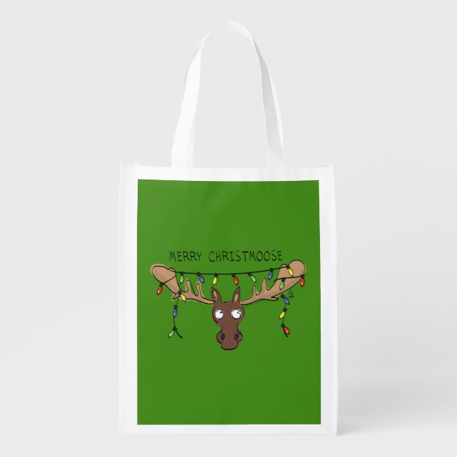 Moose Cute Funny Christmas Grocery Bag (Front)
