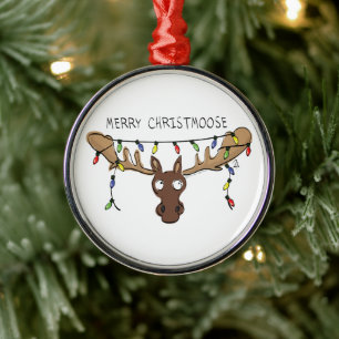 Moose Cute Funny Christmas Metal Ornament