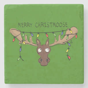Moose Cute Funny Christmas Stone Coaster