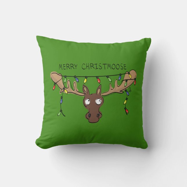 Moose Cute Funny Christmas Throw Pillow (Front)