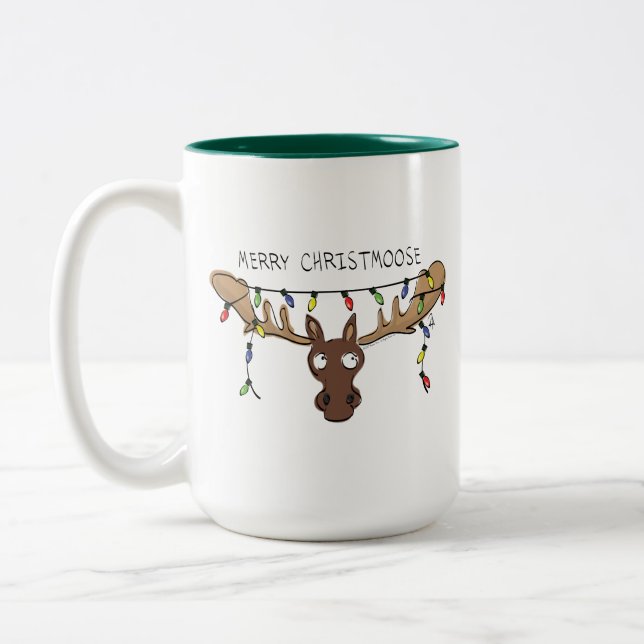 Moose Cute Funny Christmas Two-Tone Coffee Mug (Left)