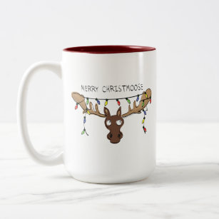 Moose Cute Funny Christmas Two-Tone Coffee Mug