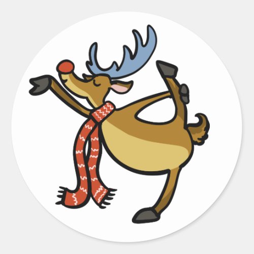 Moose dancing cartoon  choose background color classic round sticker