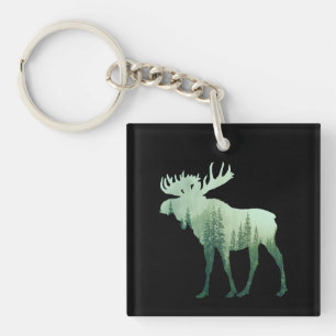 Moose Deer And Forest Nature Keychain