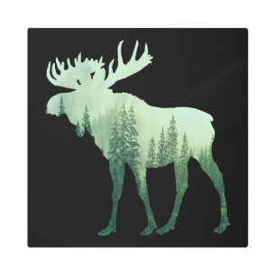 Moose Deer And Forest Nature Metal Print