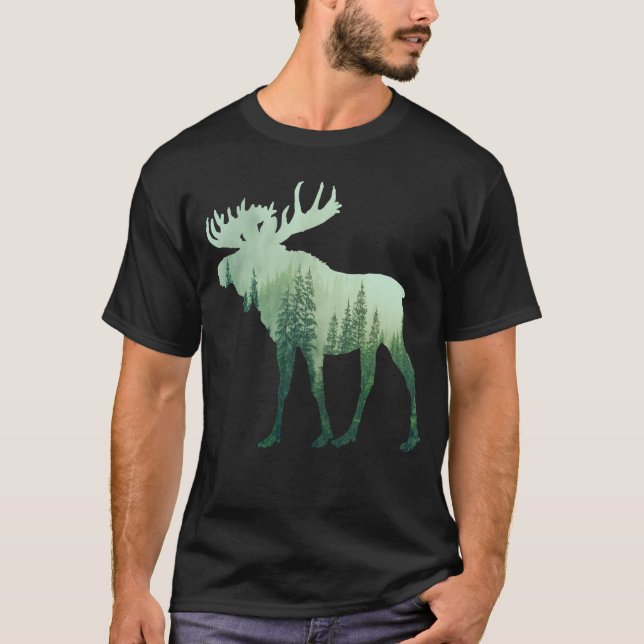 Moose Deer And Forest Nature T-Shirt (Front)
