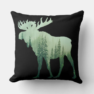 Moose Deer And Forest Nature Throw Pillow