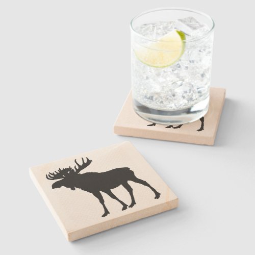 Moose Deer Elk Silhouette Stone Coaster