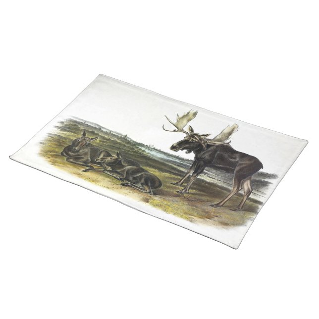 Moose Deer (Moose - Alces alces) by Audubon Cloth Placemat (On Table)
