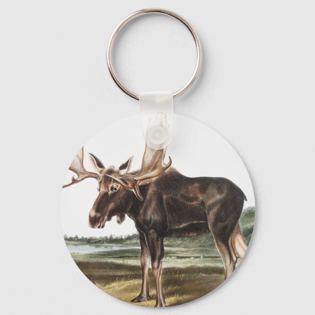Moose Deer (Servus alces) Illustration Keychain (Front)