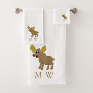 Moose Design Monogrammed Bath Towel Set