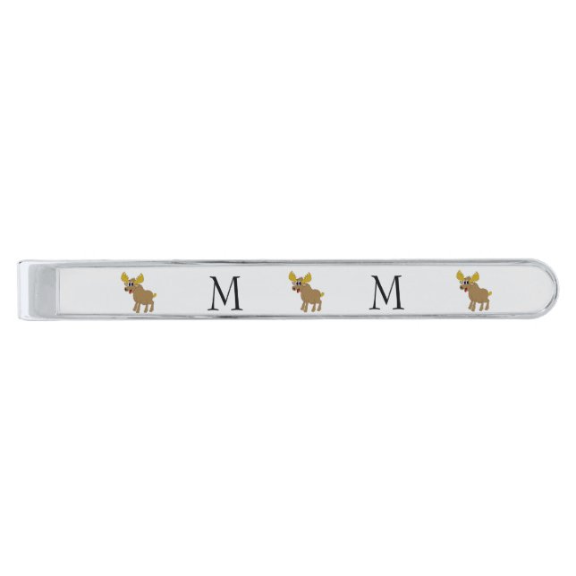 Moose Design Monogrammed Silver Finish Tie Bar (Front)