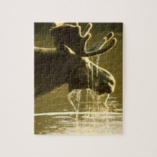 Moose Dipping His Head Into Water Jigsaw Puzzle