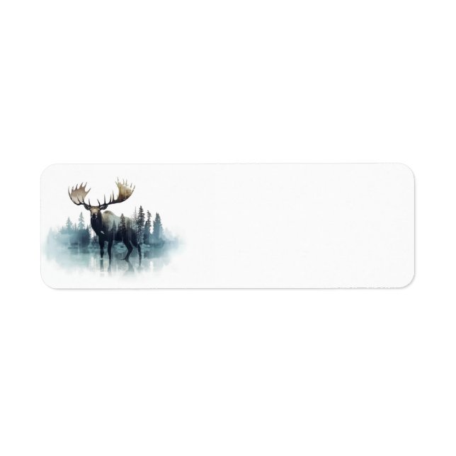 Moose double exposure in front of a forest label (Front)