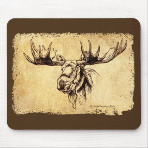 Moose Drawing Faux Leather Mouse Pad