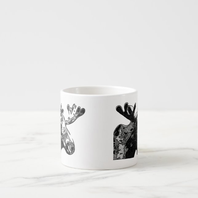 Moose Drawing in Black and White Espresso Cup (Front)