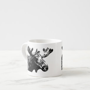 Moose Drawing in Black and White Espresso Cup