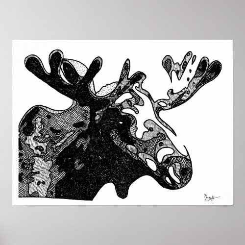 Moose Drawing in Black and White Poster