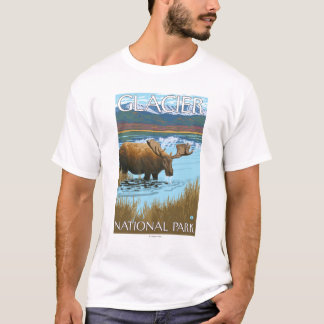 Moose Drinking at Lake - Glacier National Park, T-Shirt