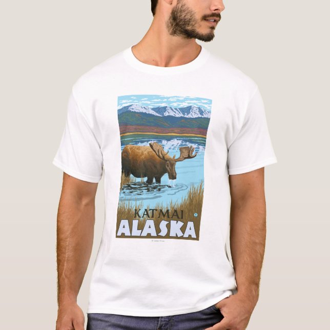 Moose Drinking at Lake - Katmai, Alaska T-Shirt (Front)