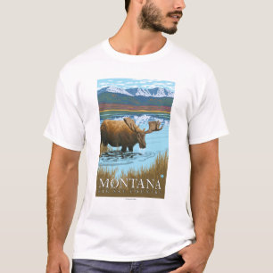 Moose Drinking at Lake - Montana T-Shirt