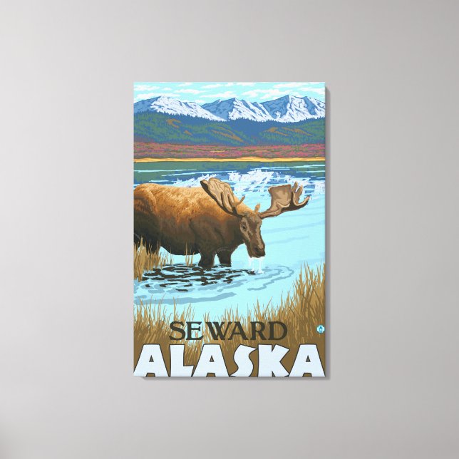 Moose Drinking at Lake - Seward, Alaska Canvas Print (Front)