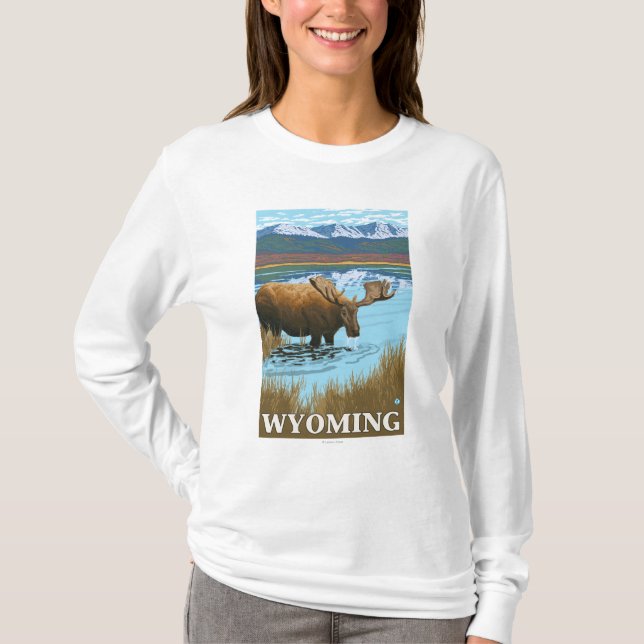 Moose Drinking at Lake - Wyoming T-Shirt (Front)