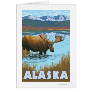 Moose Drinking Water Vintage Travel Poster