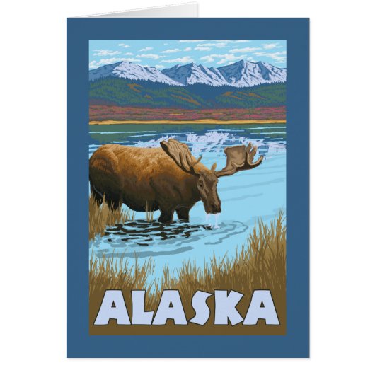 Moose Drinking Water Vintage Travel Poster (Front)