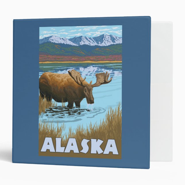 Moose Drinking Water Vintage Travel Poster Binder (Front/Inside)