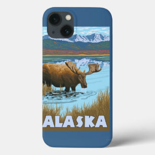 Moose Drinking Water Vintage Travel Poster iPhone 13 Case