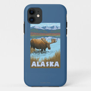 Moose Drinking Water Vintage Travel Poster iPhone 11 Case
